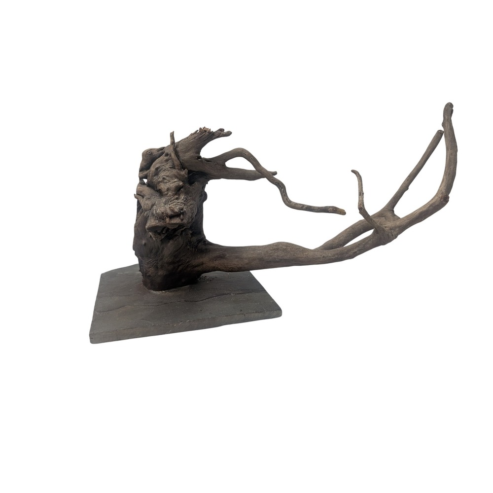 Rustic Driftwood Sculpture on Slate Base Tabletop Decoration Accent Piece